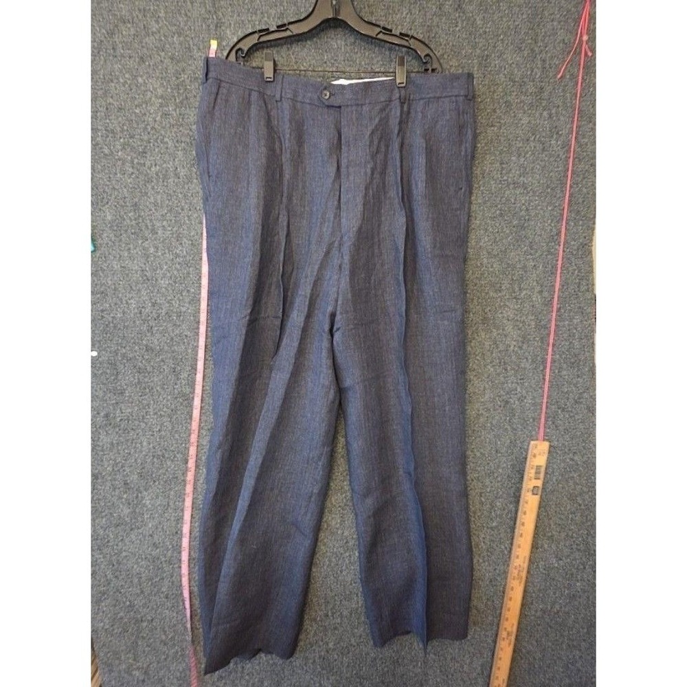 Paul Frederick Dress Pants Mens 44x42 Blue Pleated Straight Leg Regular Fit